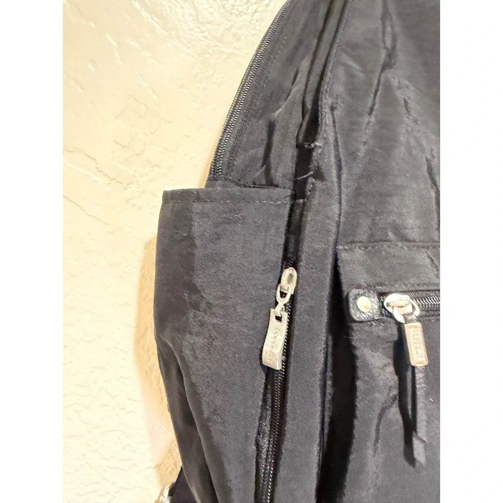 Baggallini Black Nylon‎ Backpack Circular Handle Travel Bag Silver Hardware